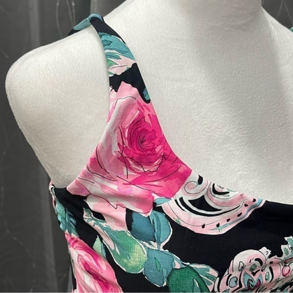 Carmen Marc Valvo Tankini Top Pink Floral Ruched Tie Side Corded Hem $110 C2H268 - Picture 7 of 16